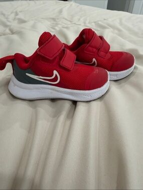 Nike Red and White Toddlers' Velcro Athletic Shoes
